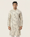 Off White Handwoven Chanderi Cotton Printed Kurta