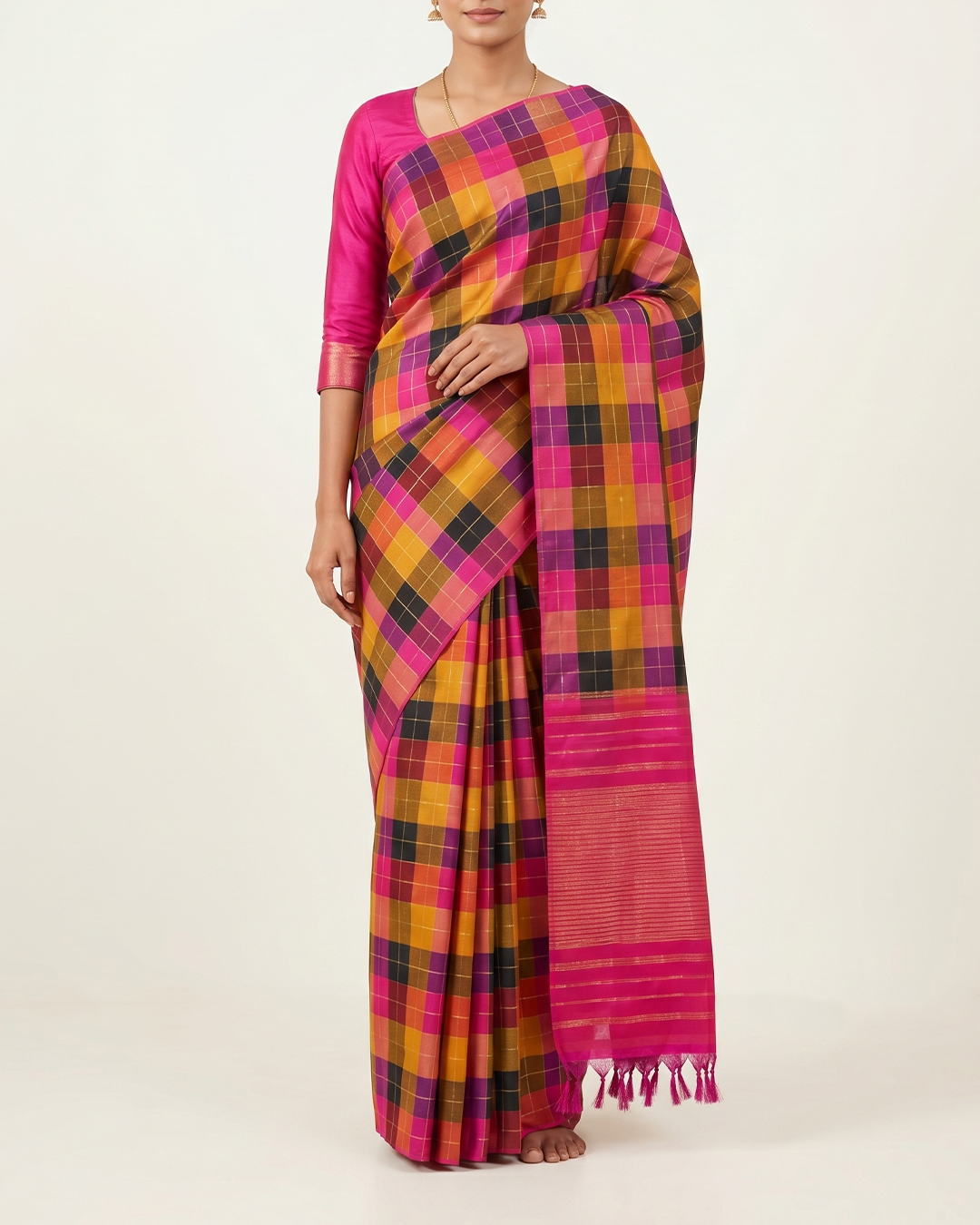 Multicolour Checks Handwoven Kanjeevaram Silk Saree