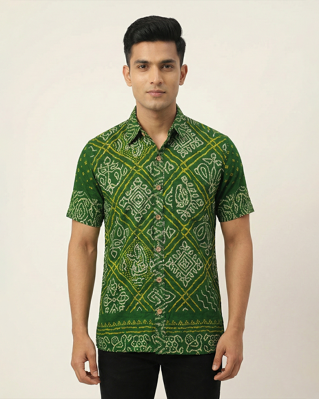 Green Handcrafted Bandhani Shirt