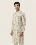 Off White Handwoven Chanderi Cotton Printed Kurta