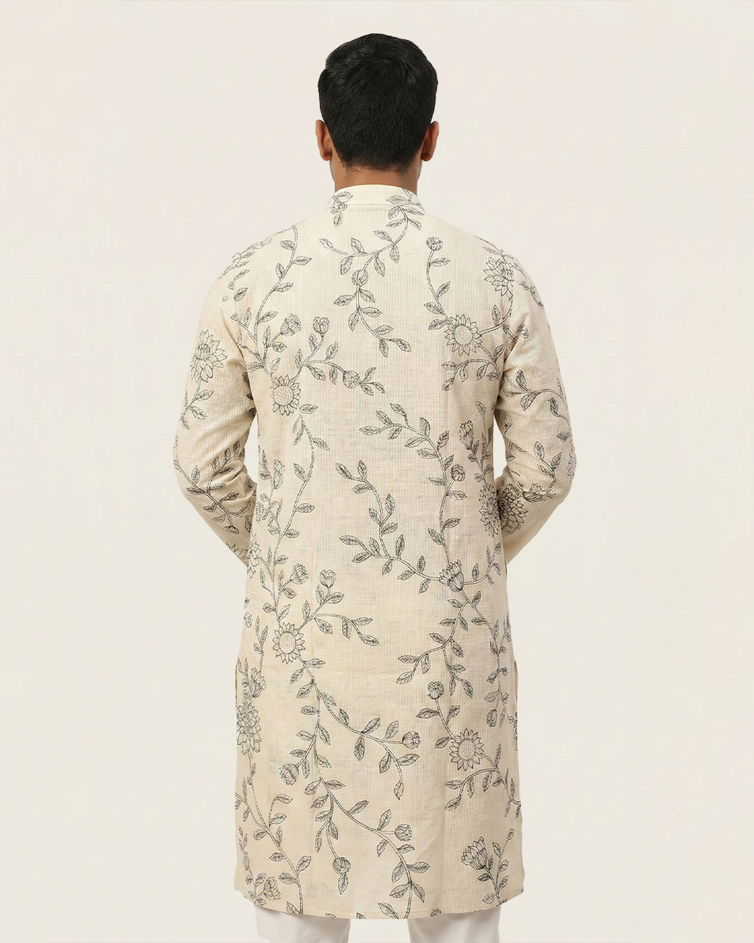 Off White Handwoven Chanderi Cotton Printed Kurta
