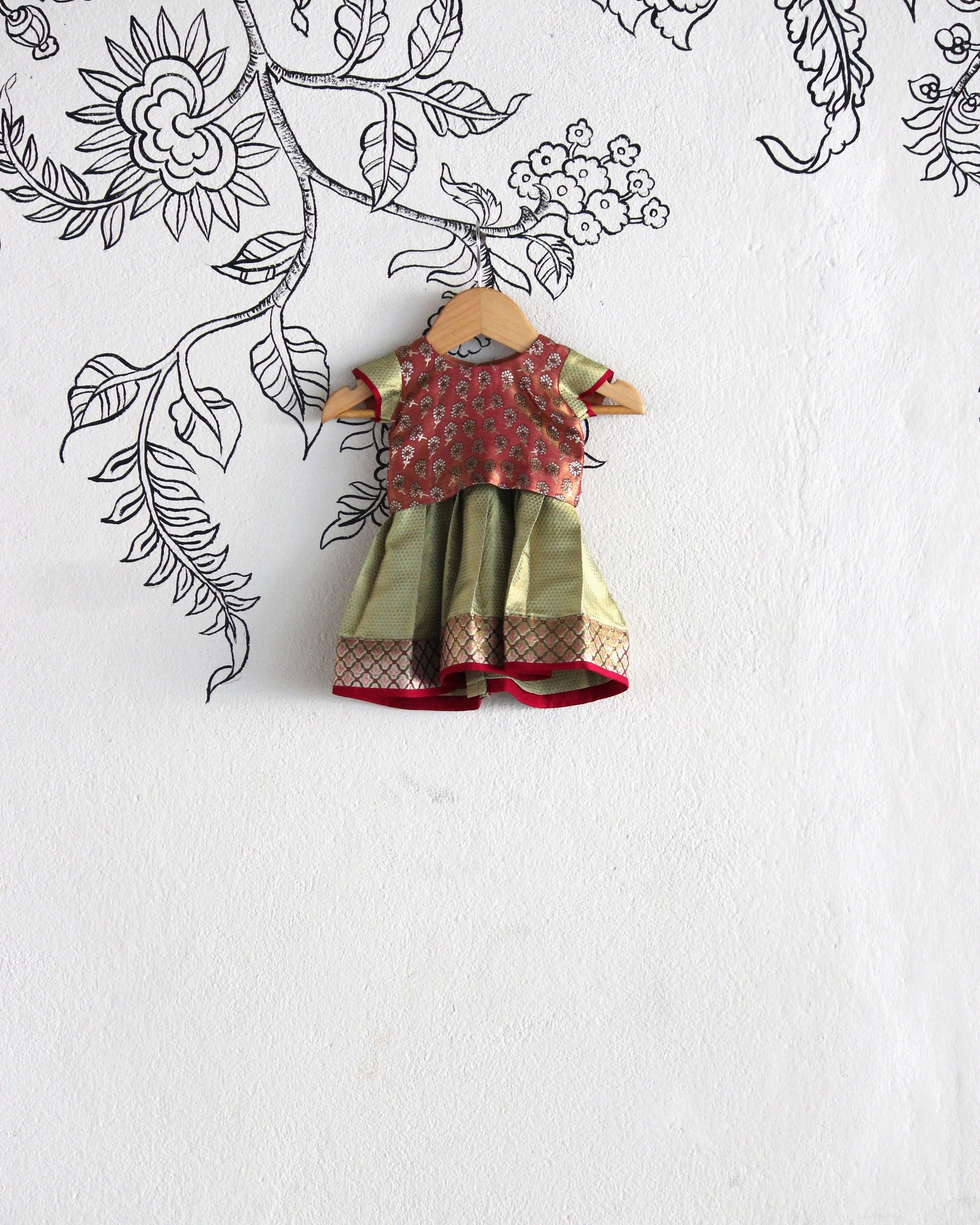 Sage Green & Magenta Kanjeevaram Silk Lehenga