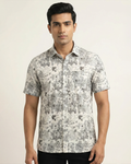 Off White Handwoven Chanderi Cotton Printed Shirt