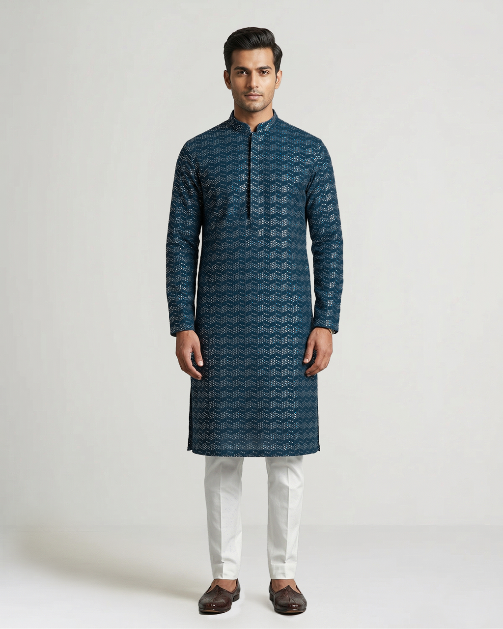 Indigo Handwoven Tussar Silk Embroidered Kurta