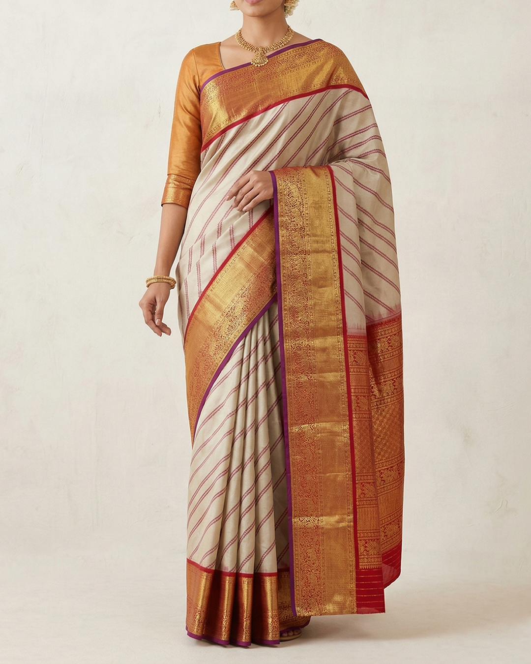 Off White Handwoven Kanjeevaram Silk Saree