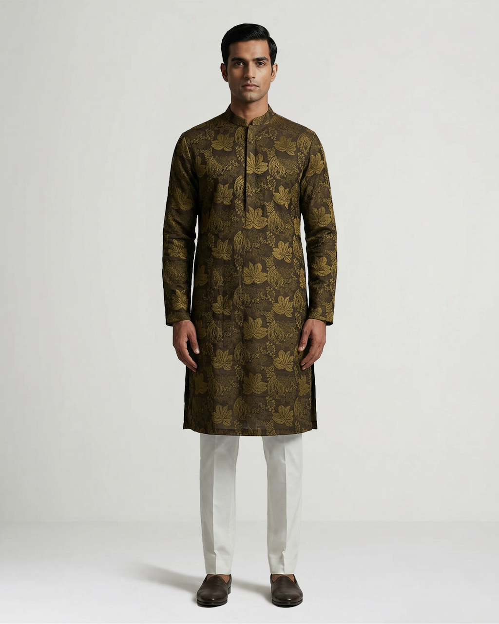 Green Handwoven Tussar Silk Embroidered Kurta