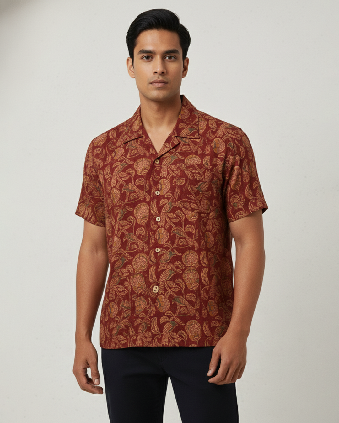 Maroon Handwoven Kalamkari Khadi Shirt