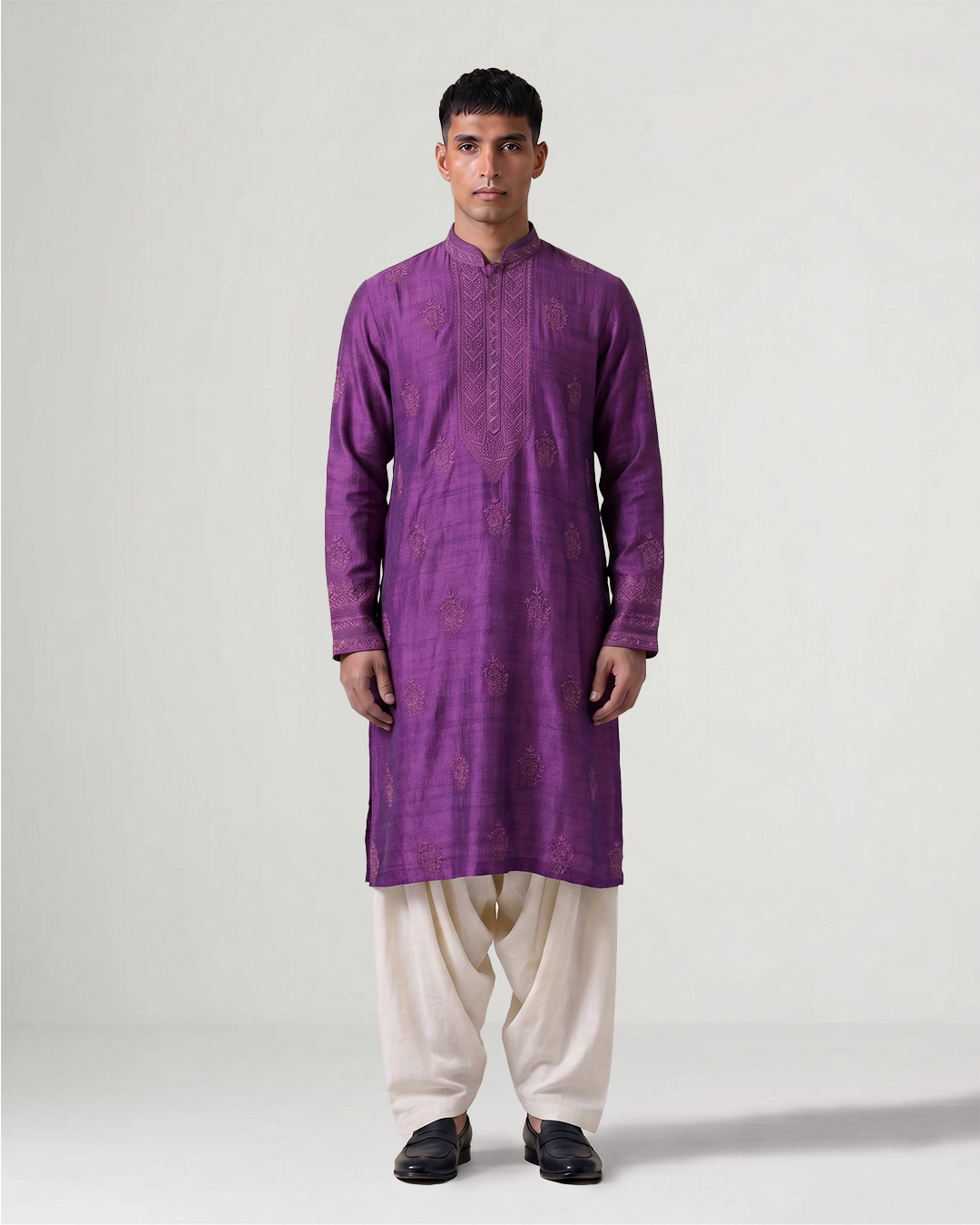 Purple Hand Chikankari Embroidered Kurta
