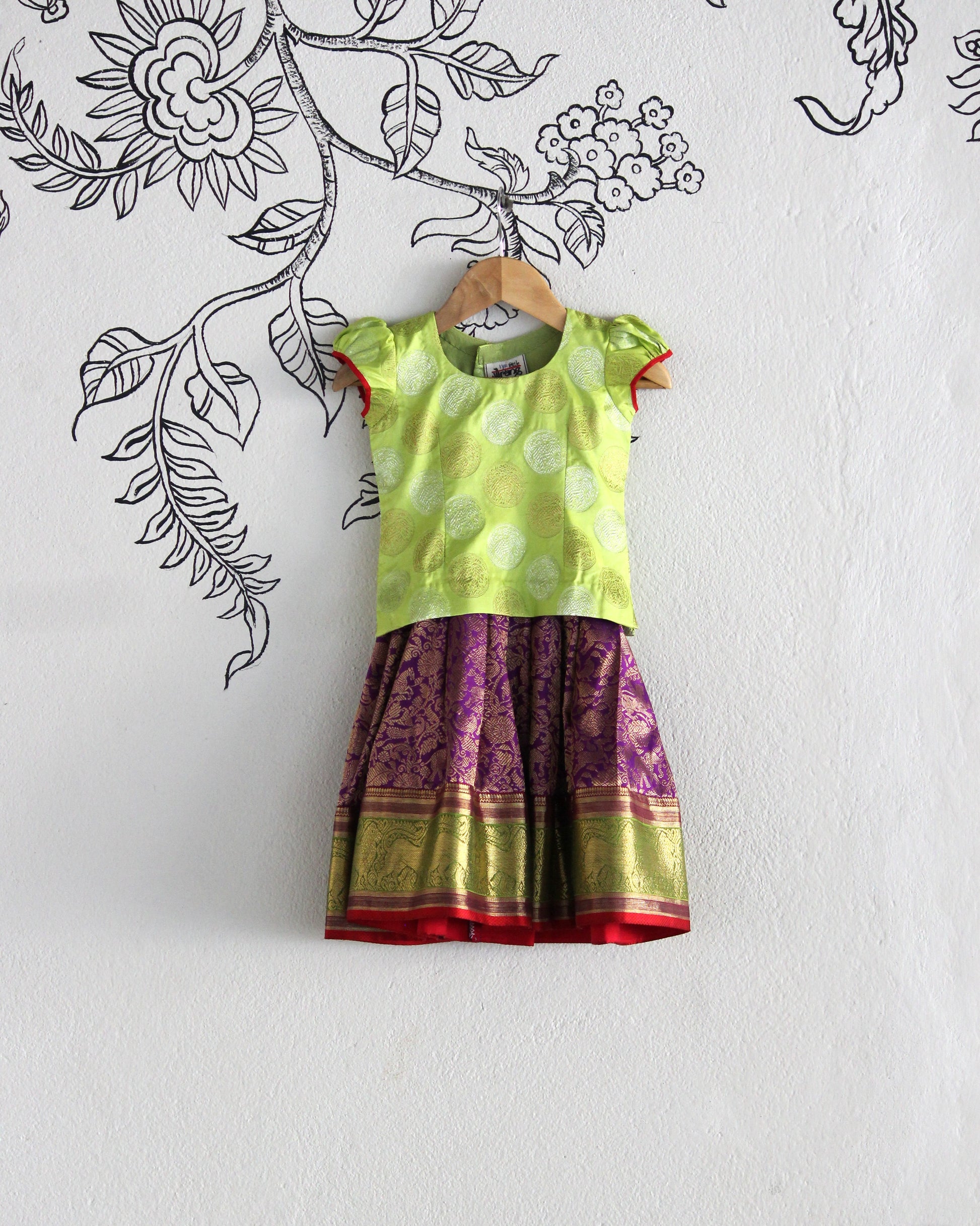 Light Green & Purple Kanjeevaram Silk Lehenga