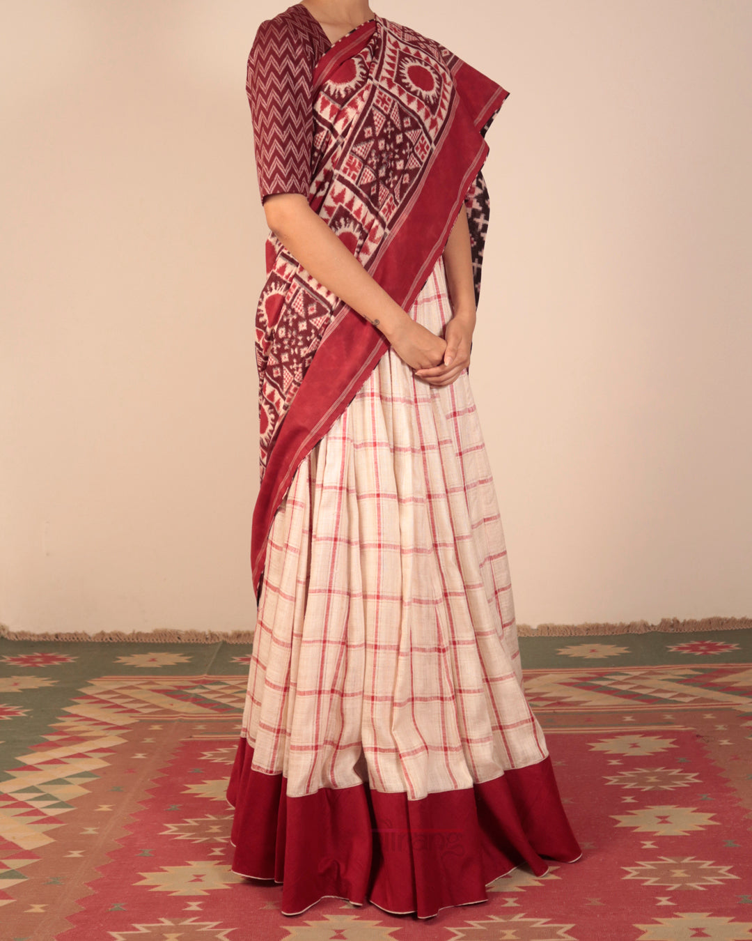 Off White Matka Silk Lehenga