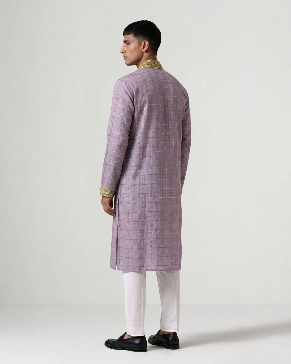 Mauve Handwoven Kota Kurta with Parsi Gara Embroidery