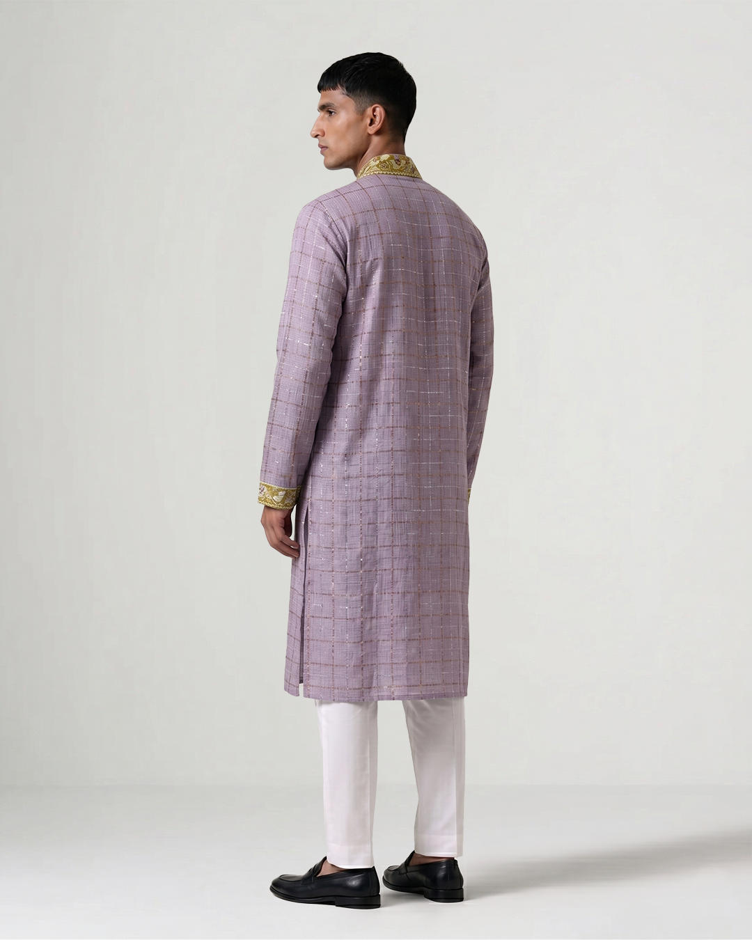 Mauve Handwoven Kota Kurta with Parsi Gara Embroidery