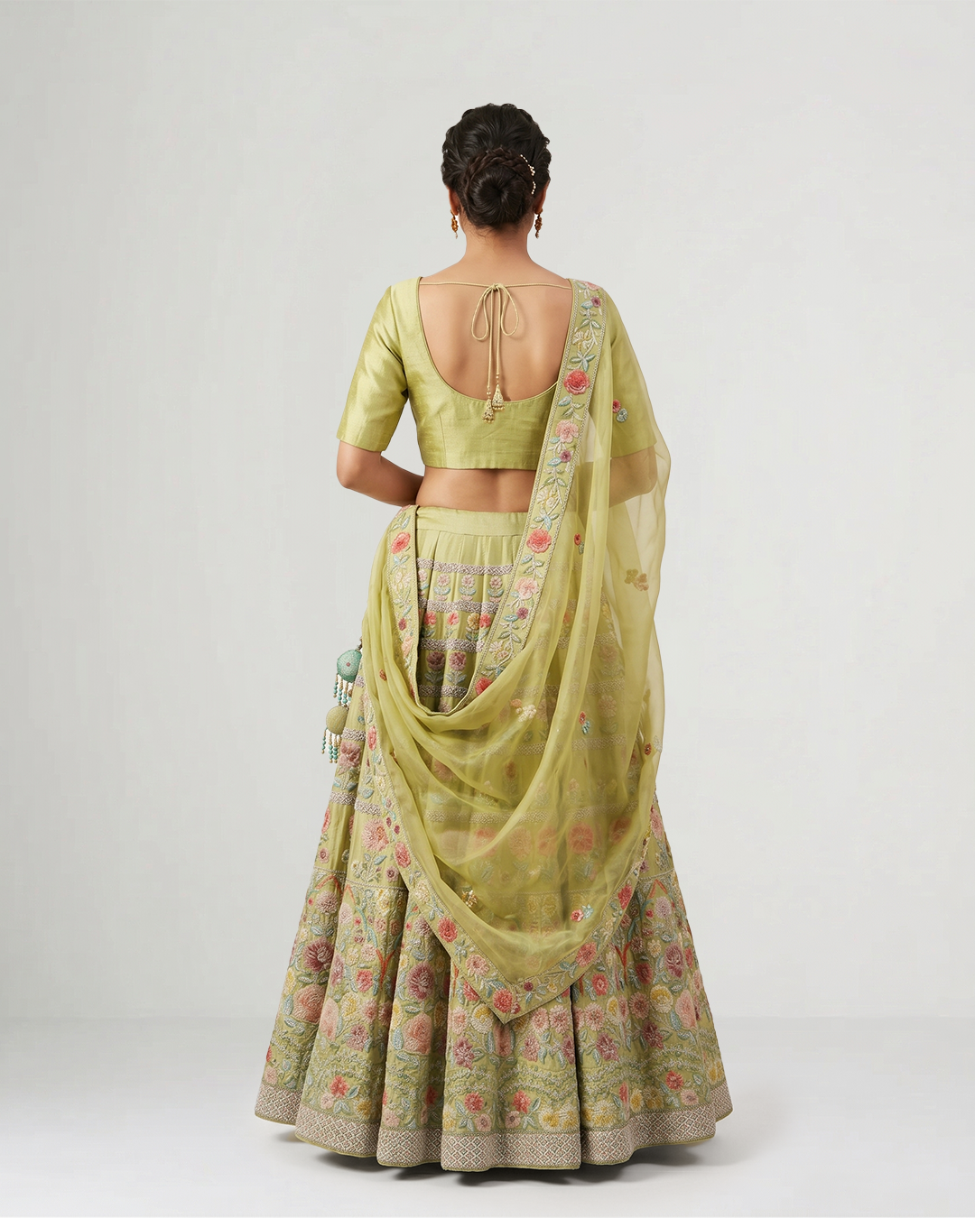 Green Gulmohar Bagh Hand-Embroidered Lehenga Set