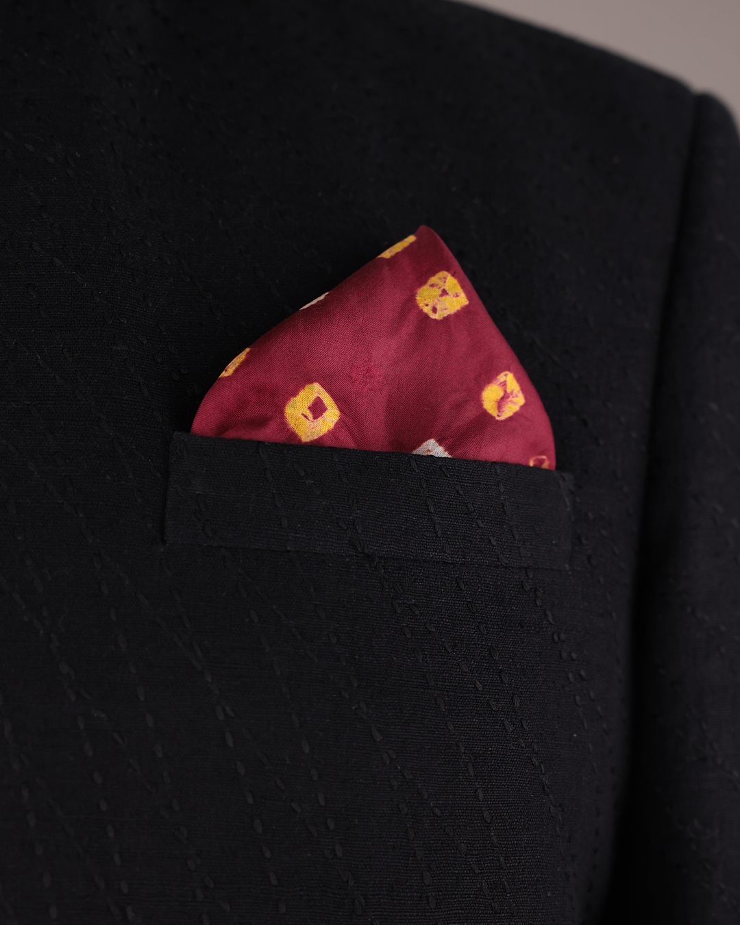 Maroon Handwoven Bandhani Silk Pocket Square