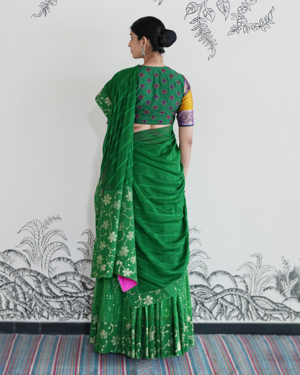Green Handwoven Chanderi Cotton Embroidered Lehenga