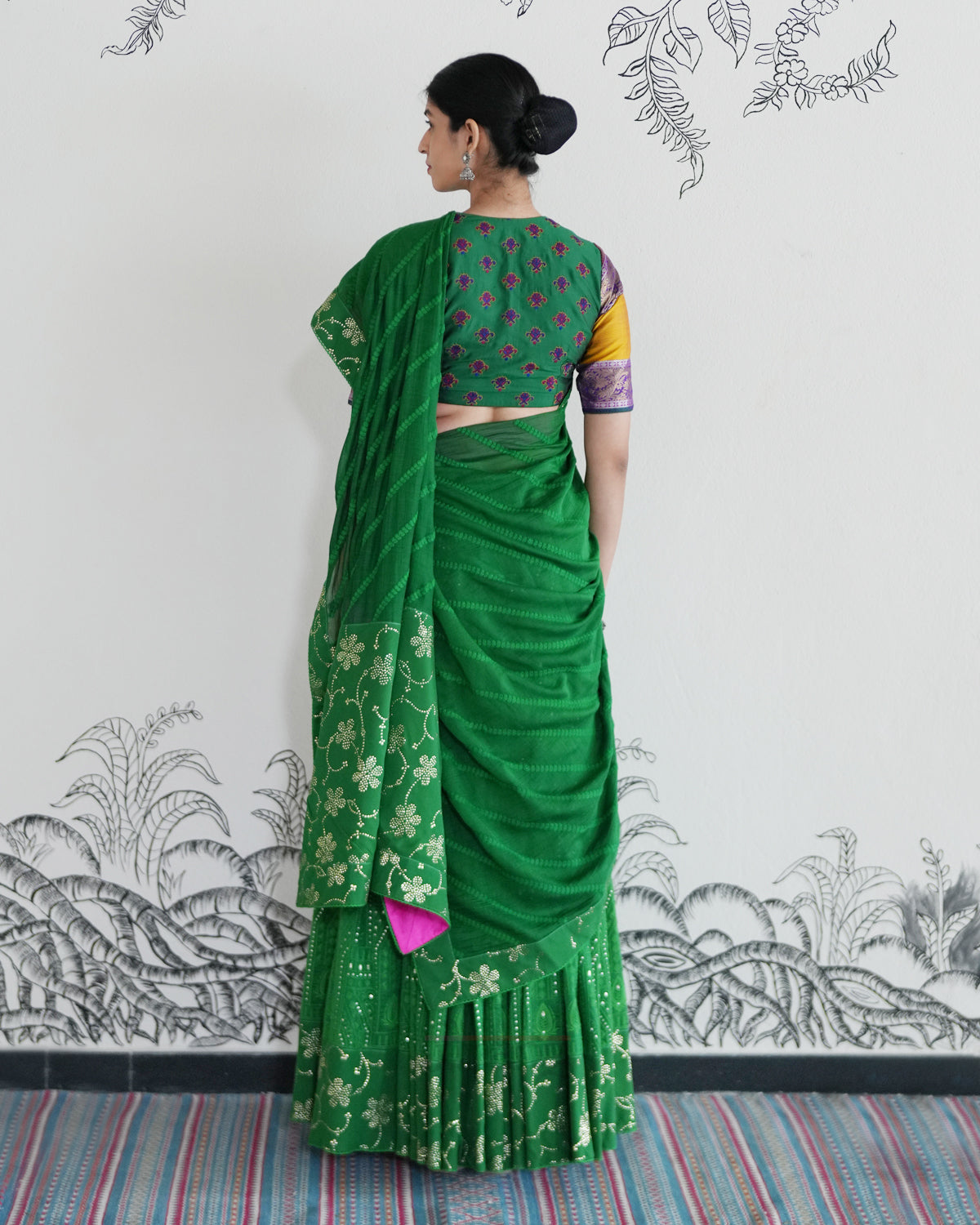 Green Handwoven Chanderi Cotton Embroidered Lehenga