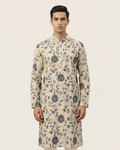 Off White Handwoven Chanderi Cotton Printed Kurta