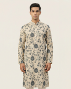 Off White Handwoven Chanderi Cotton Printed Kurta