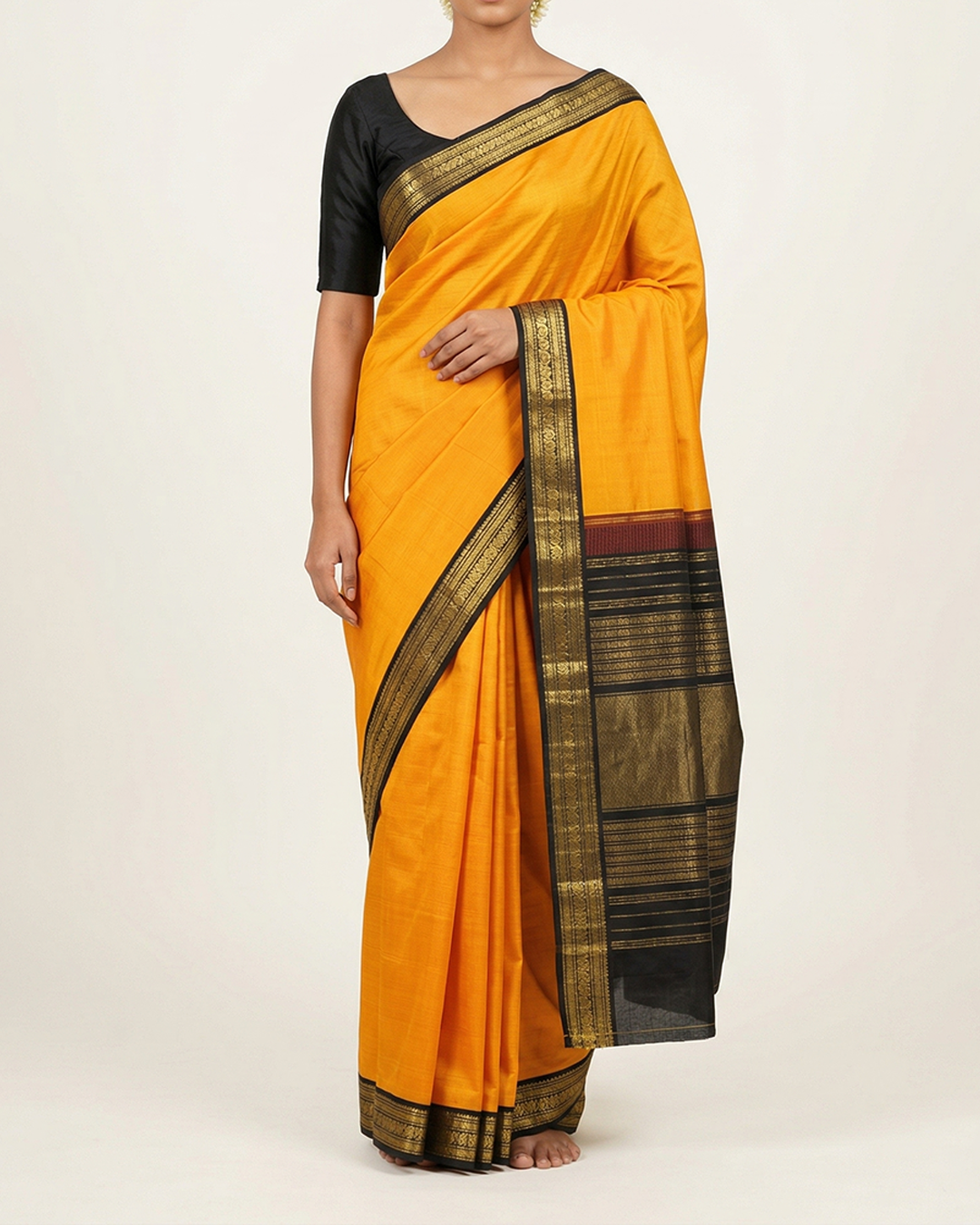 Orange Handwoven Kanjeevaram Silk Saree