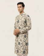 Off White Handwoven Chanderi Cotton Printed Kurta