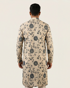 Off White Handwoven Chanderi Cotton Printed Kurta