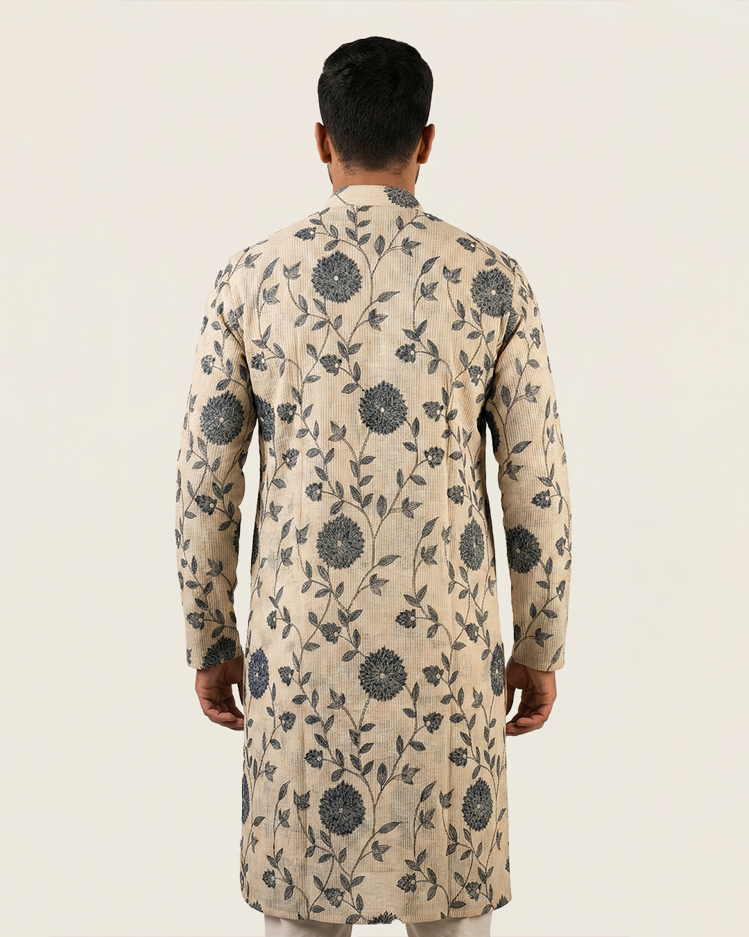 Off White Handwoven Chanderi Cotton Printed Kurta