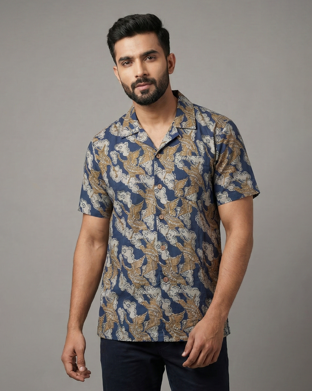 Indigo Handwoven Kalamkari Khadi Shirt