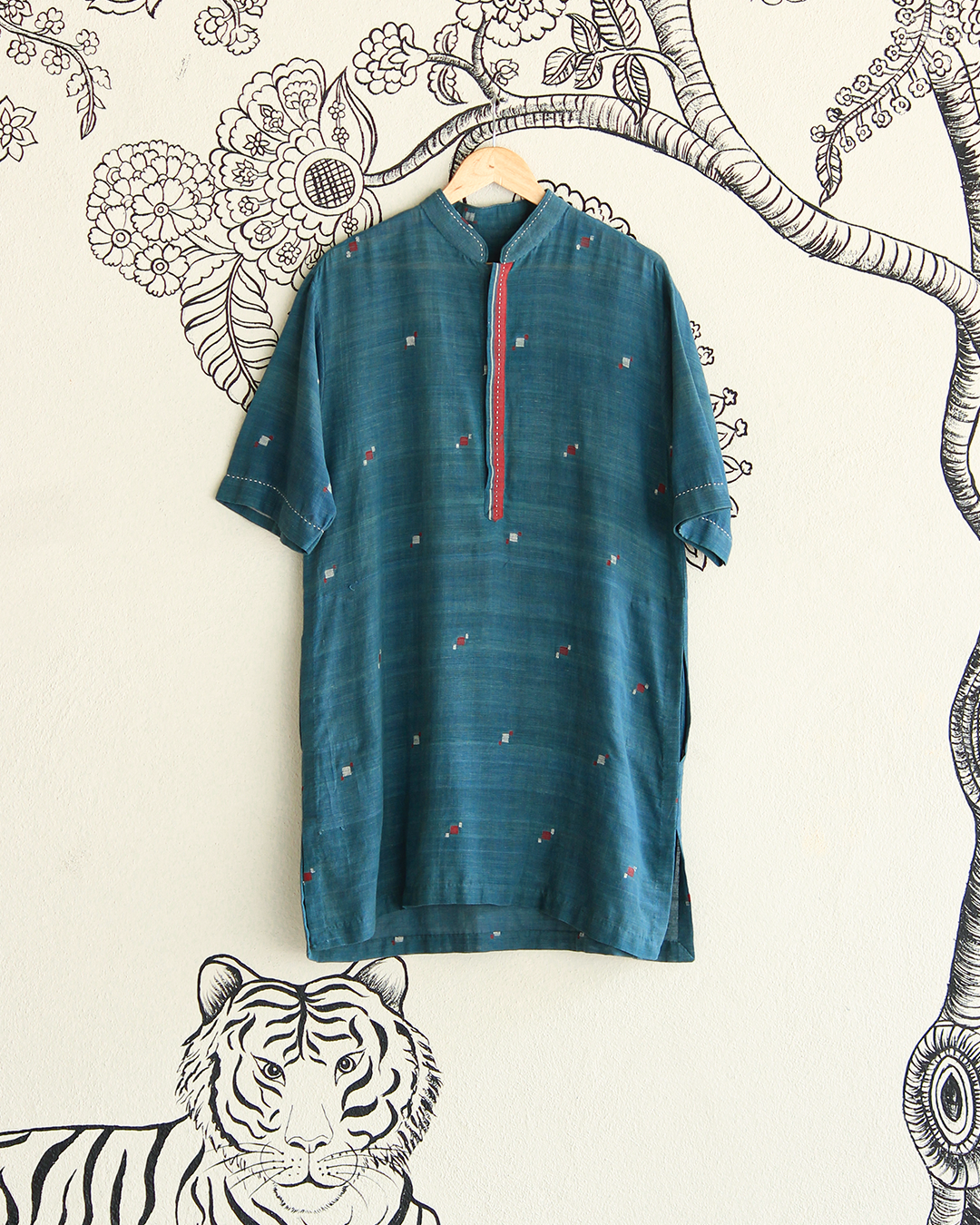 Dull Turquoise Handwoven Khadi Short Kurta