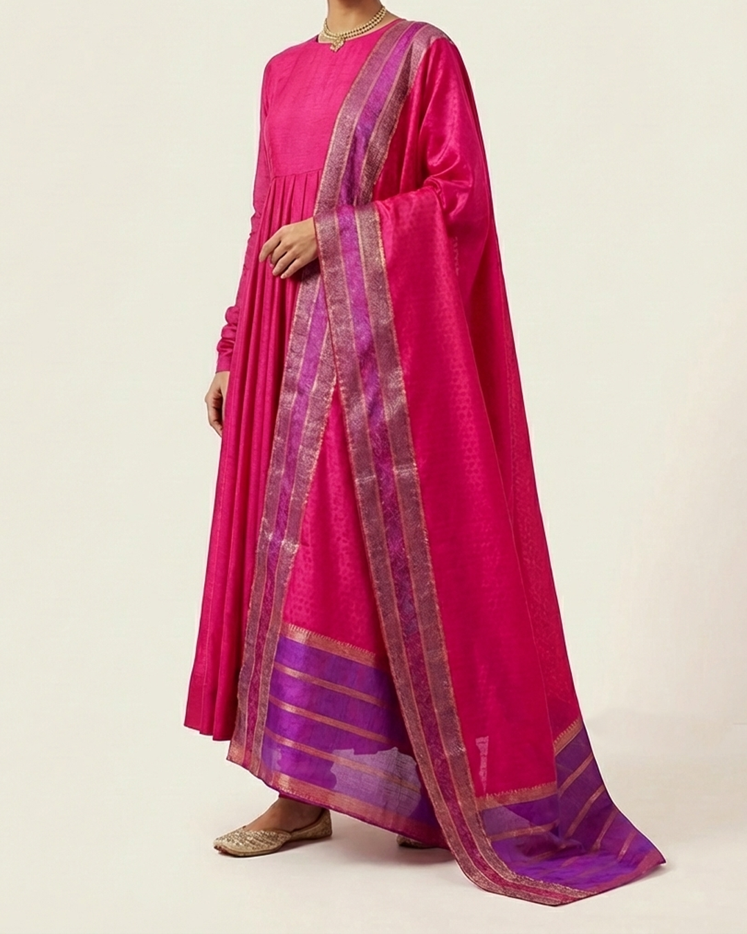 Pink Handwoven Matka Silk Anarkali