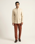 Beige Handwoven Matka Katha Embroidery Bandhgala Set