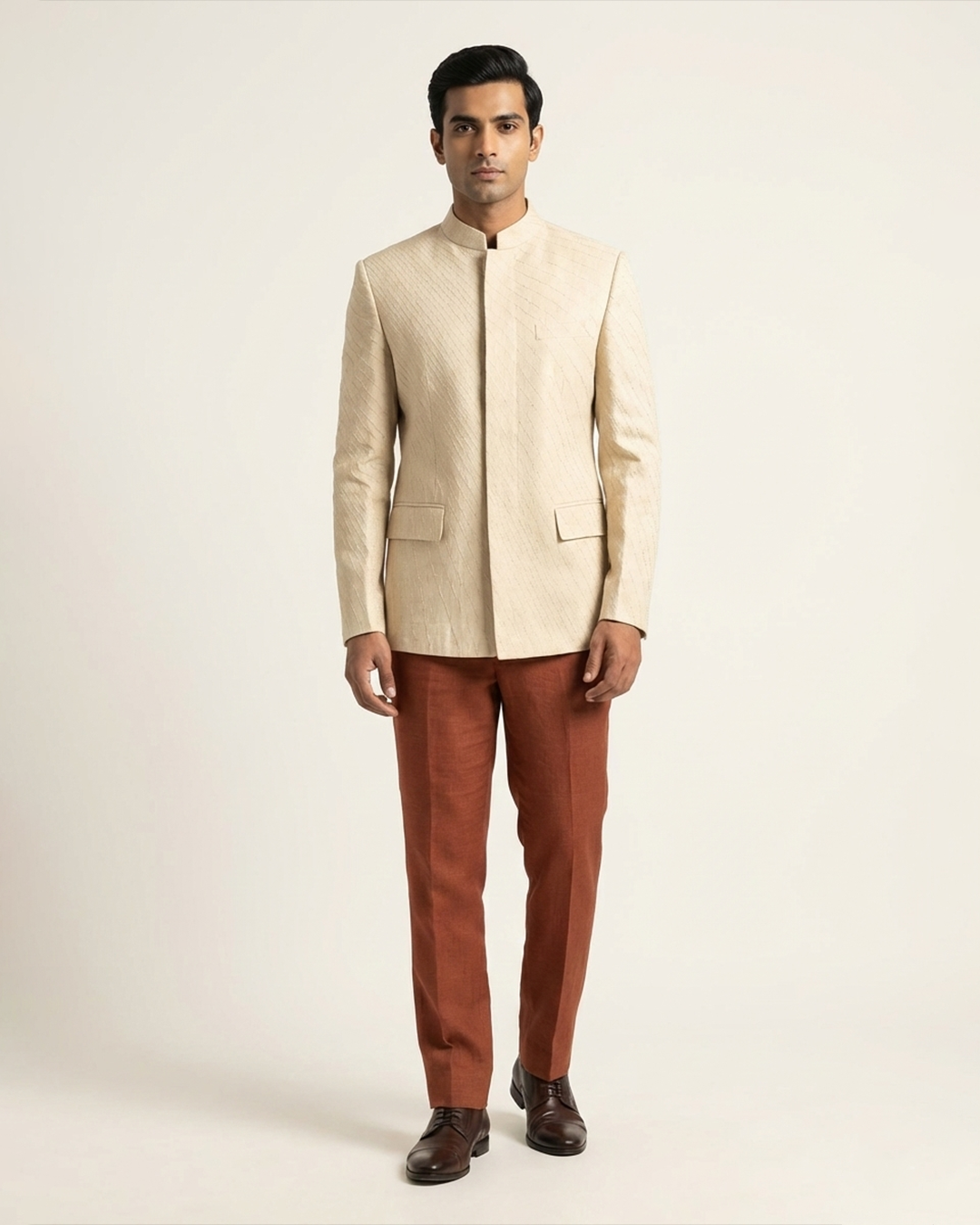 Beige Handwoven Matka Katha Embroidery jacket Jacket Set