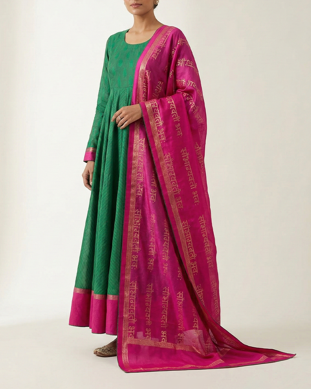 Green Handwoven Banaras Cotton Silk Anarkali