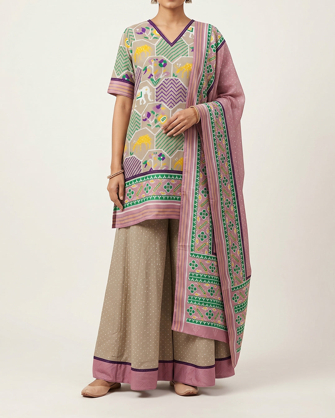 Grey Handwoven Patan Patola Sharara Set