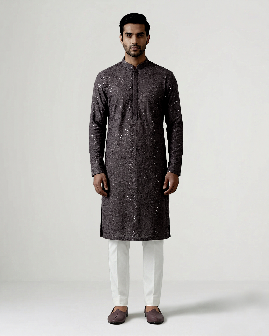 Black Handwoven Tussar Silk Embroidered Kurta