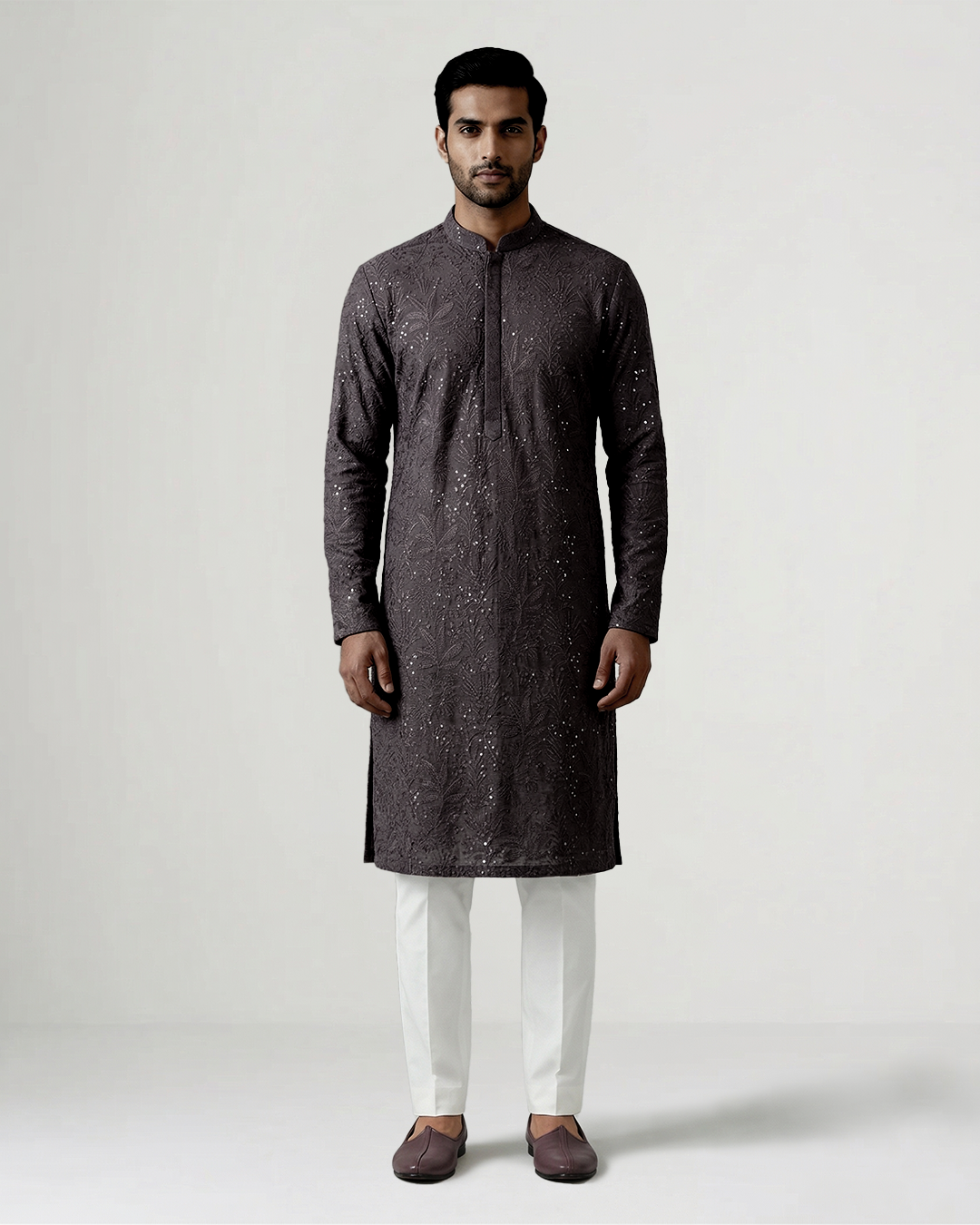 Black Handwoven Tussar Silk Embroidered Kurta