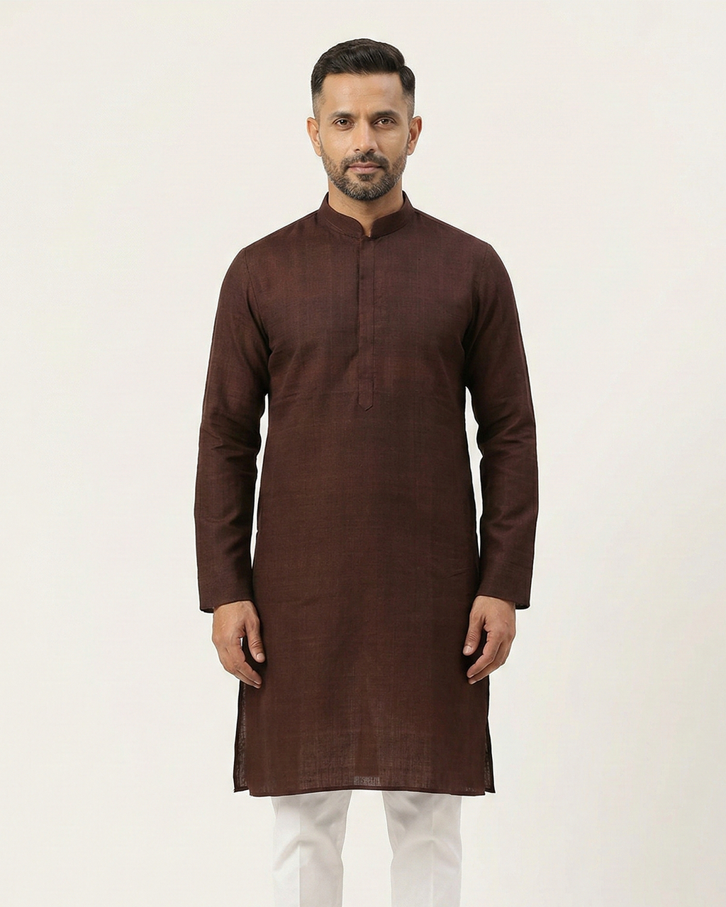 Brown Handwoven Matka Silk Kurta