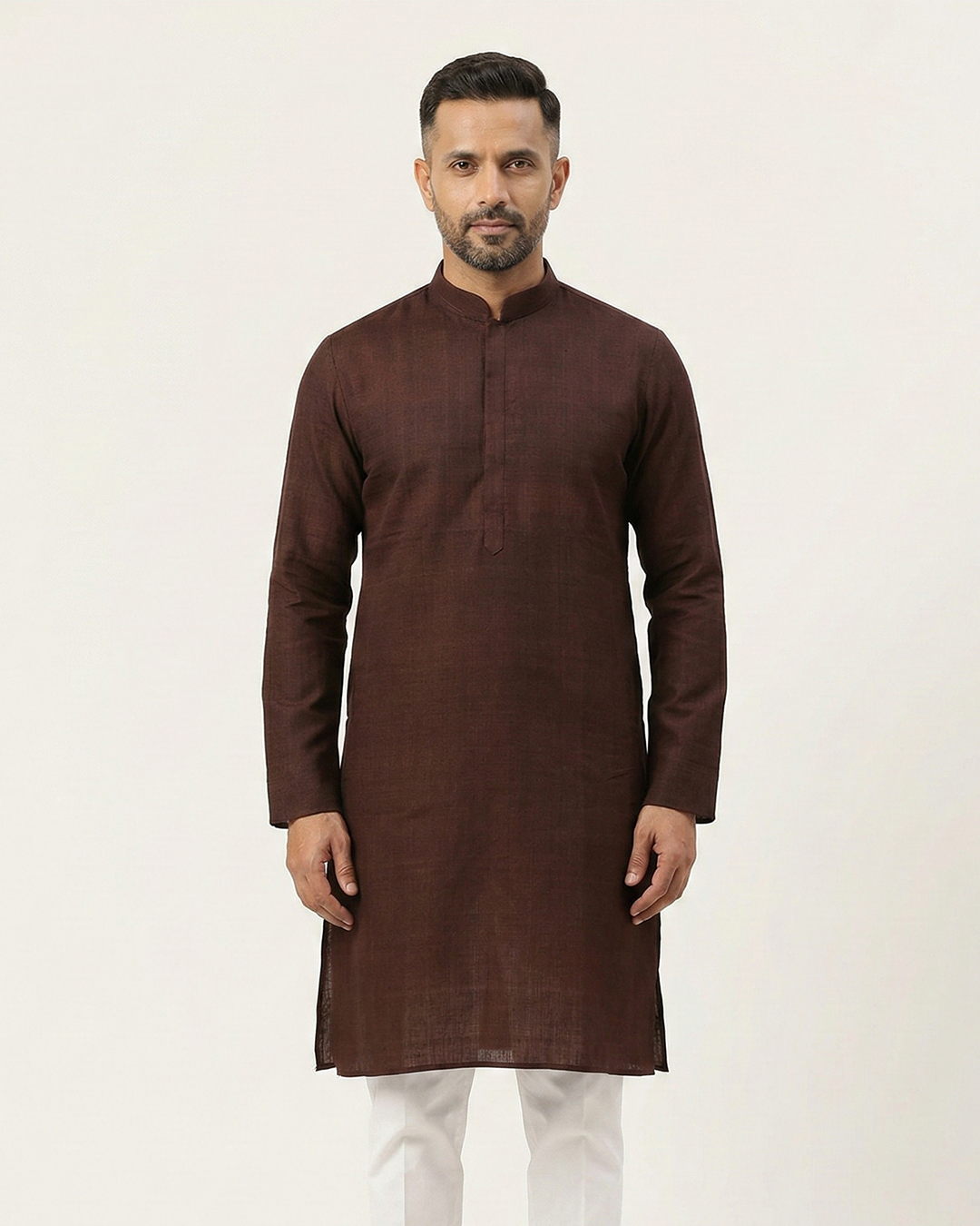 Brown Handwoven Matka Silk Kurta