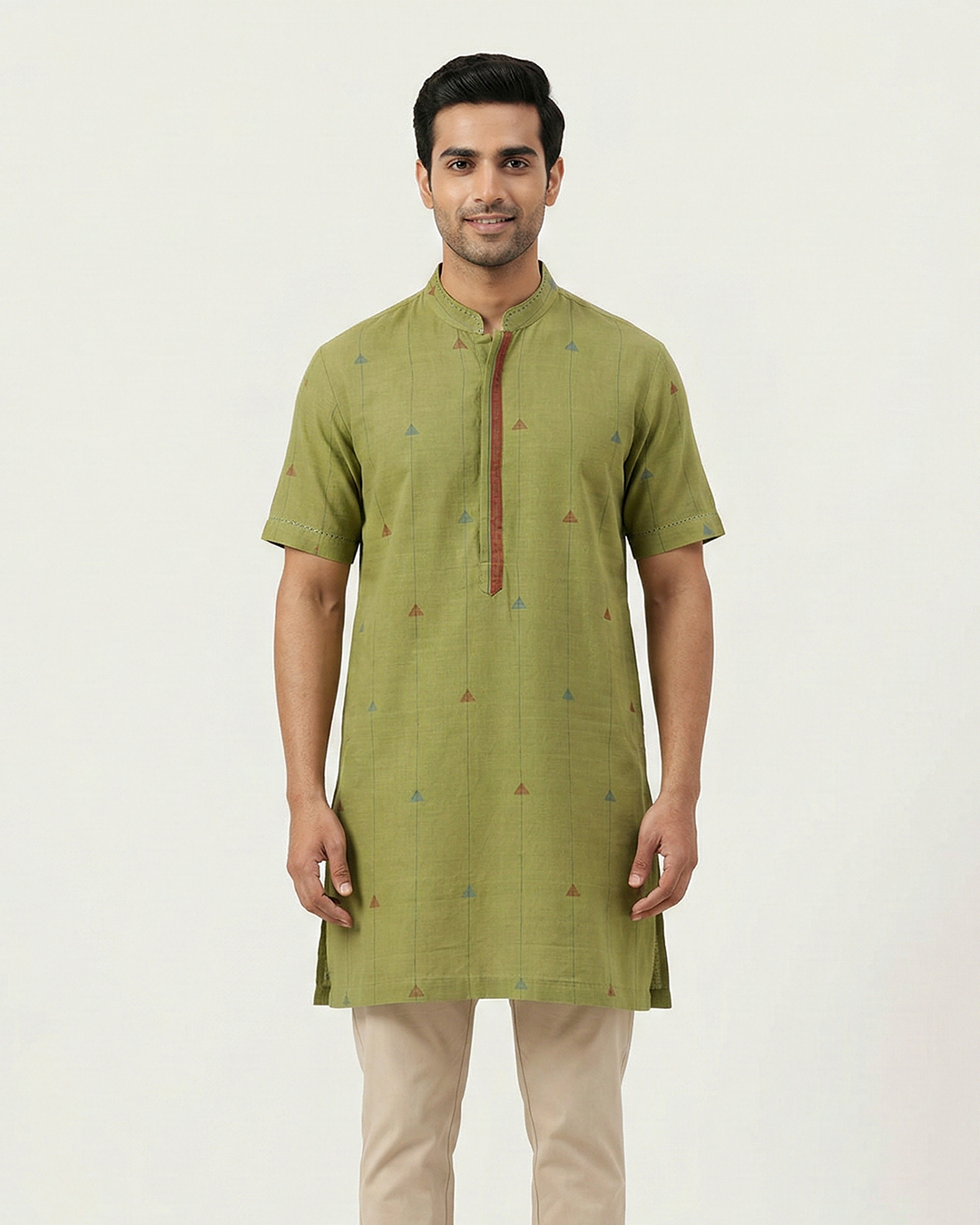 Green Handwoven Khadi Short Kurta
