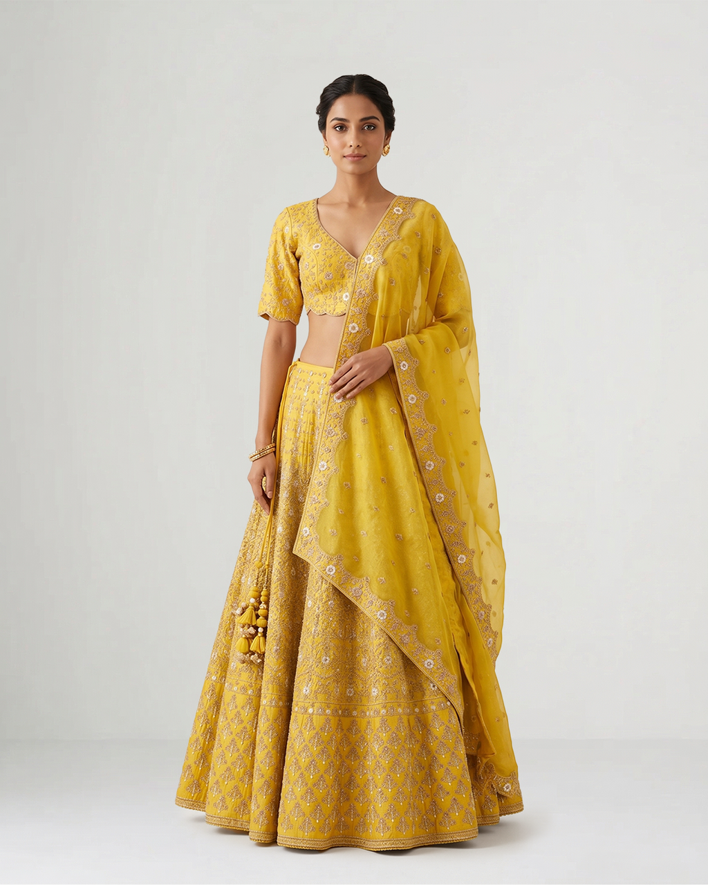 Yellow Suryalekha Hand-Embroidered Lehenga Set