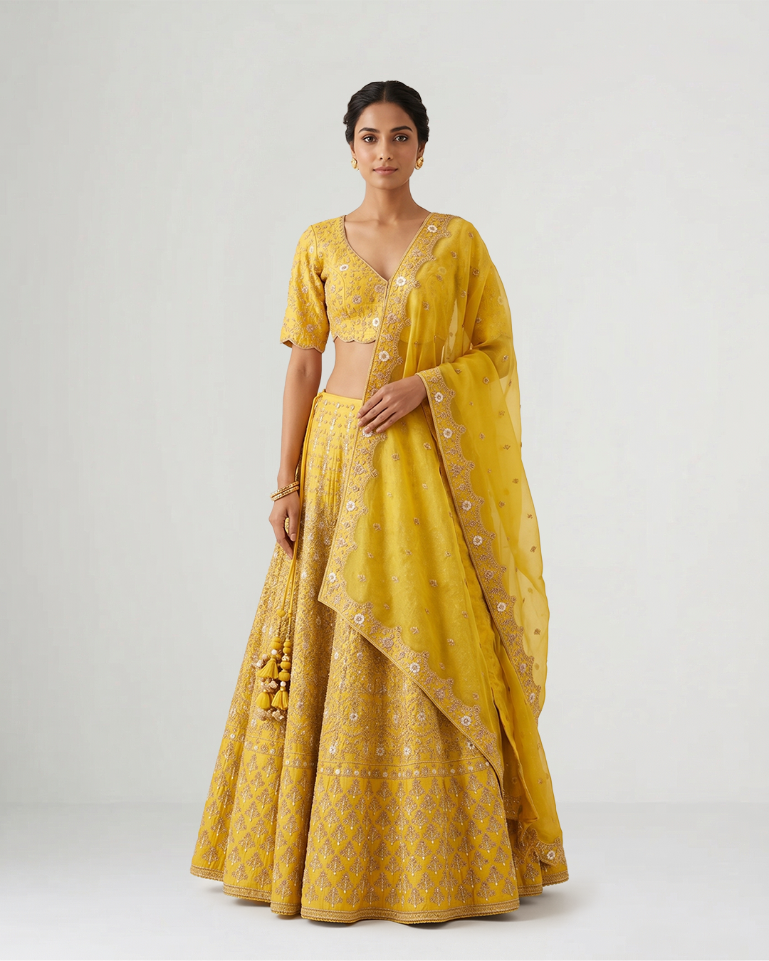 Yellow Suryalekha Hand-Embroidered Lehenga Set
