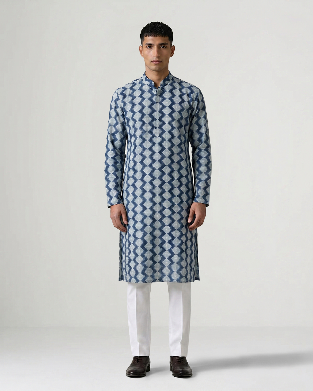 Blue Handwoven Khadi Double Ikkat Kurta