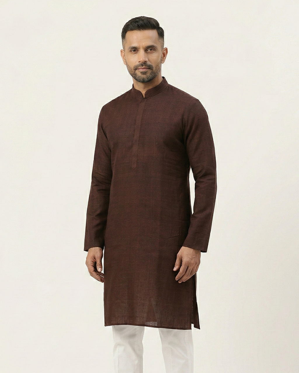 Brown Handwoven Matka Silk Kurta