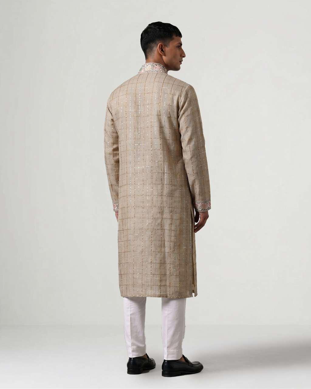 Beige Handwoven Kota Kurta with Parsi Gara Embroidery
