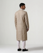 Beige Handwoven Kota Kurta with Parsi Gara Embroidery