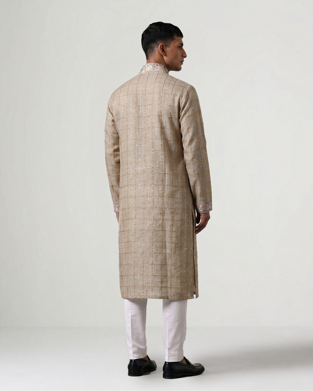 Beige Handwoven Kota Kurta with Parsi Gara Embroidery