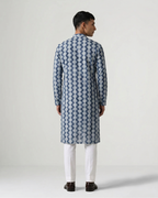 Blue Handwoven Khadi Double Ikkat Kurta