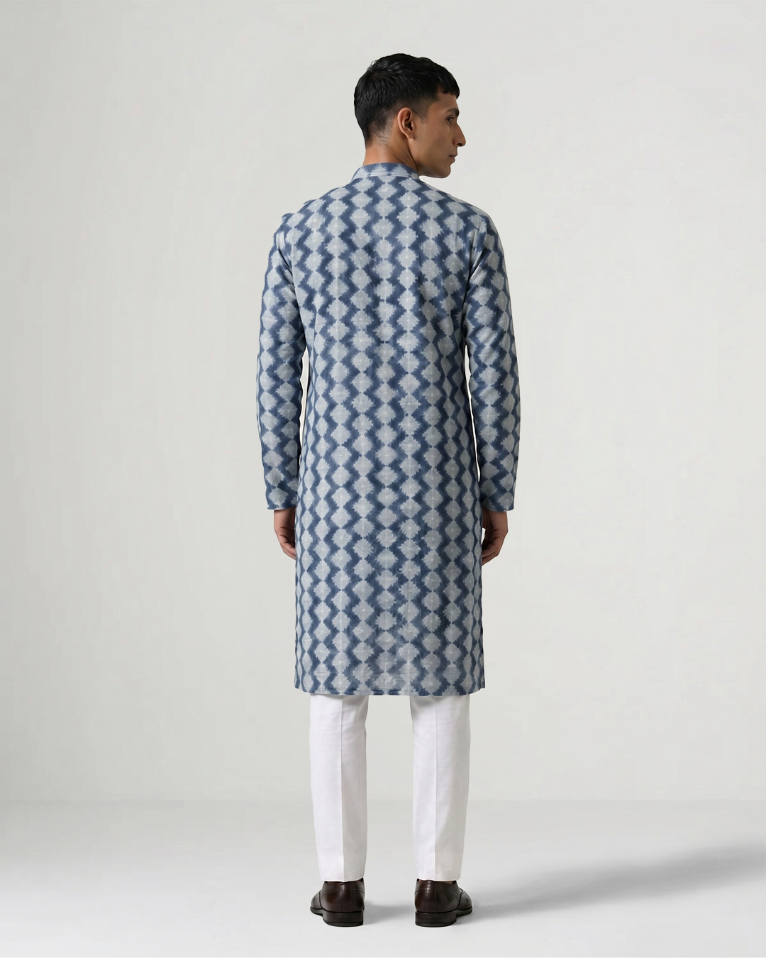 Blue Handwoven Khadi Double Ikkat Kurta