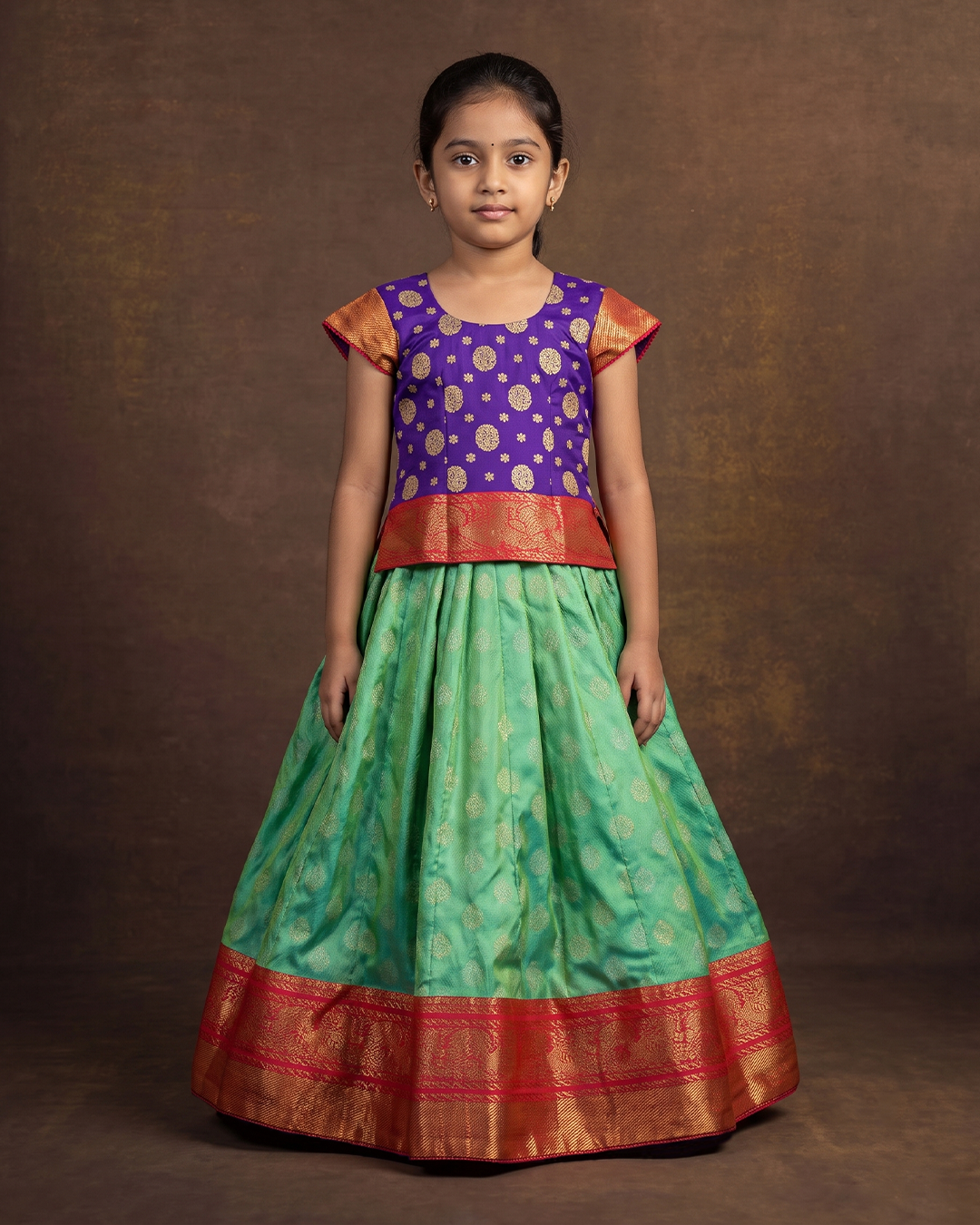 Purple and Sea Green Handwoven Kanjeevaram Lehenga