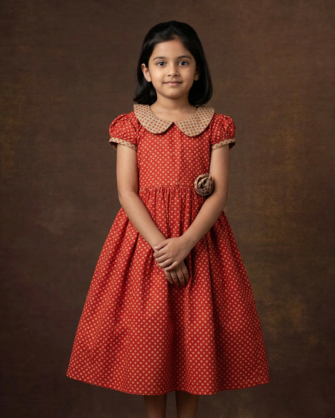 Red Bandhani Printed Frock