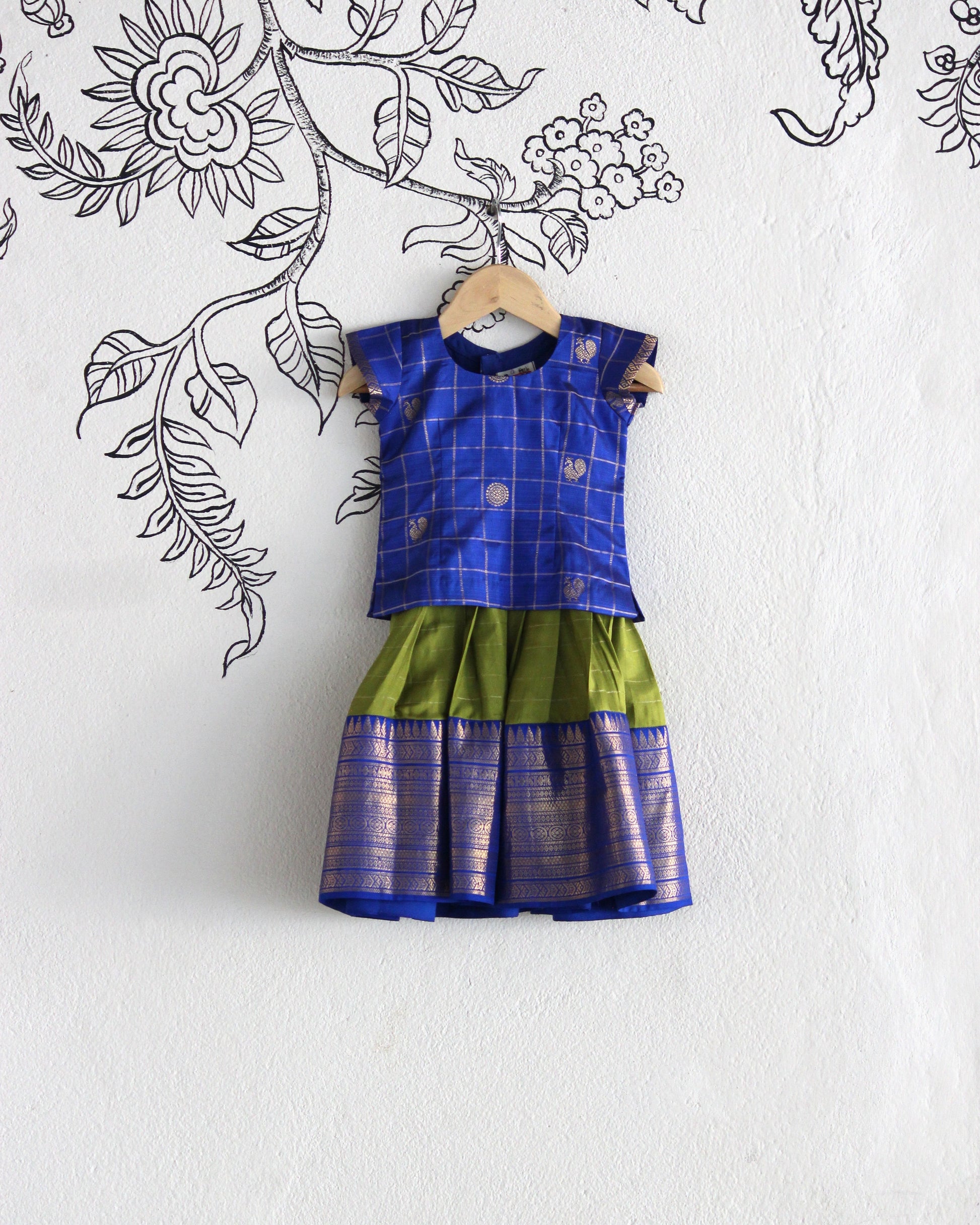 Blue & Green Kanjeevaram Silk Lehenga